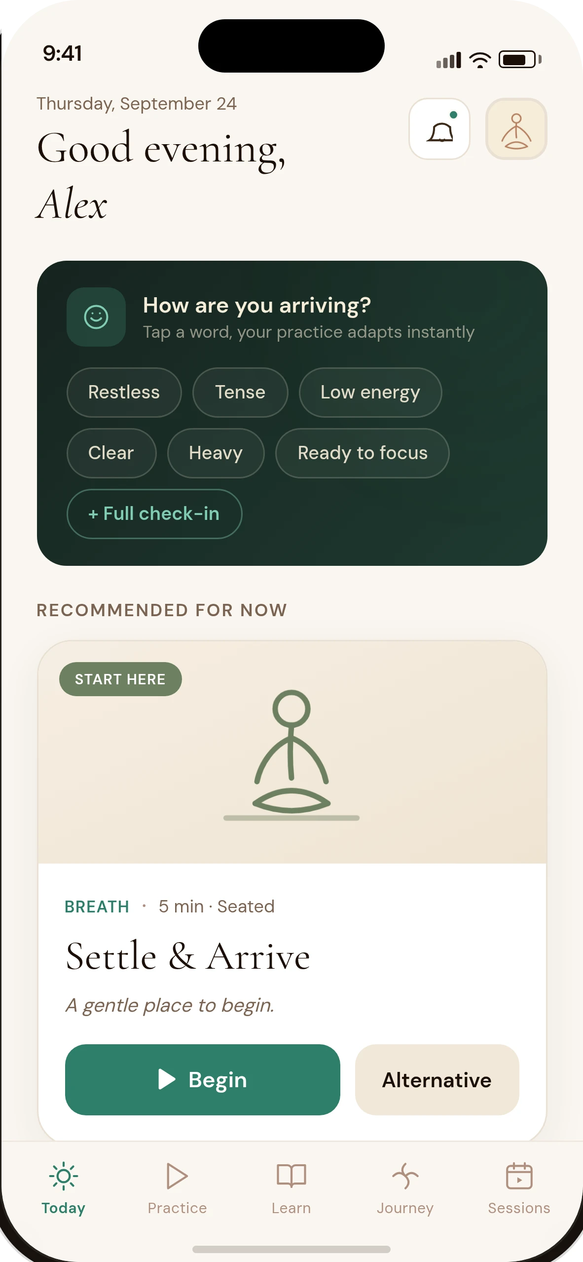 Sahaja Today: a mind/body check-in and a recommended practice, Settle & Arrive