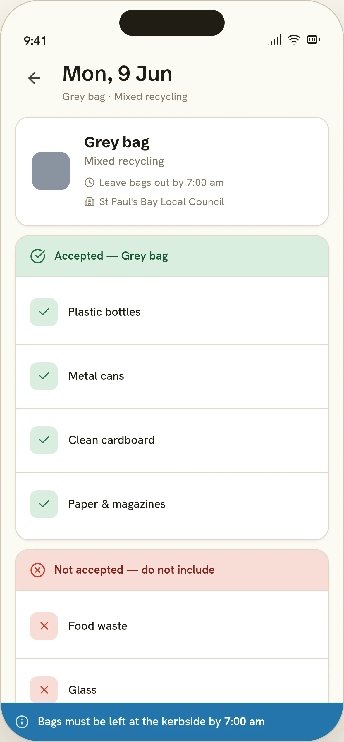 Nadif Malti day detail: Grey bag, mixed recycling, what's accepted and what isn't